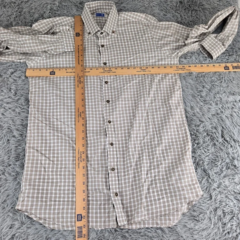 EC by Tom James Button Down Shirt Mens‎ XL Tan Gingham Plaid Long Sleeve Dress